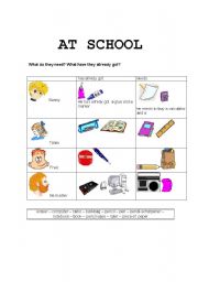 English worksheet: at school