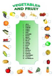 English Worksheet: VEGETABLES AND FRUIT MATCHING