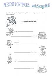 English Worksheet: Present Continous...with Sponge Bob!