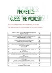 English Worksheet: PNONETICS: GUESS THE WORDS