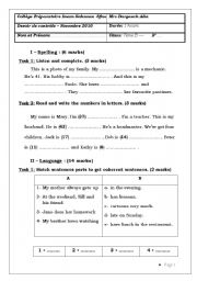 English Worksheet: Devoir de contrle 7th N1 Anne 2010