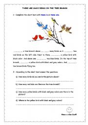 English Worksheet: THERE ARE MANY BIRDS ON THE  TREE BRANCH