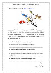 English worksheet: THERE ARE MANY BIRDS ON THE  TREE BRANCH