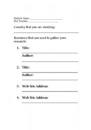 English worksheet: Country Research Project