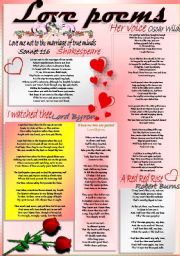 English Worksheet: THE BEST POEMS OF LOVE for VALENTINES DAY