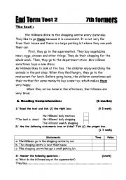 English Worksheet: end term test 2 (7th formers)