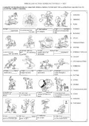 English Worksheet: IRREGULAR  ACTION VERBS II  ACTIVITIES  + KEY INCLUDED