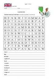 English worksheet: CLASSROOM FIND THE WORDS