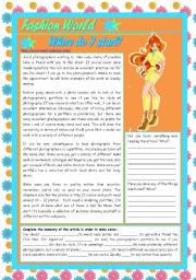 English Worksheet: Fashion world  Where do I start?  comprehension + writing + grammar (Conditional 1) [4 tasks] KEYS INCLUDED ((3 pages)) ***editable