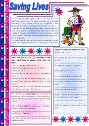 Saving lives  reading comprehension + grammar (present perfect + for / since) [8 tasks] KEYS INCLUDED ((4 pages)) ***editable