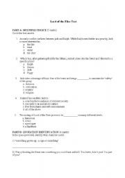 English worksheet: lord of the flies test