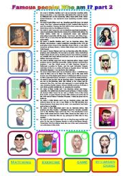 English Worksheet: Famous people: Who am I? part 2 (05.01.2011)