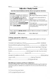 English worksheet: adjectives study guide