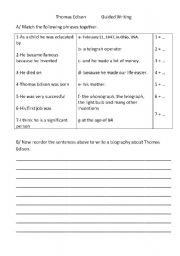 English worksheet: Thomas Edisons Biography