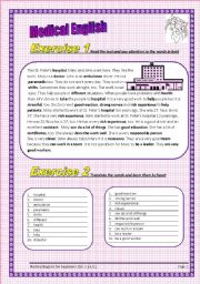 English Worksheet: 3 pages 5 exercises Medical English for beginners