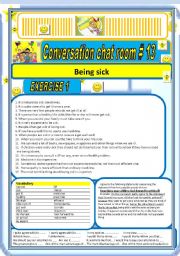 English Worksheet: Conversation Chat Room #13 Being Sick