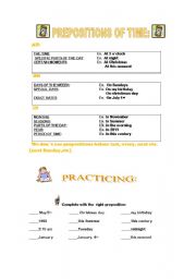 English worksheet: PREPOSITIONS OF TIME:AT,IN,ON