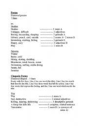 English worksheet: writing poems for elementary/intermediate level pupils