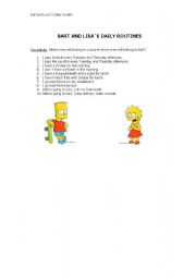 English worksheet: Bart and Lisas daily routines
