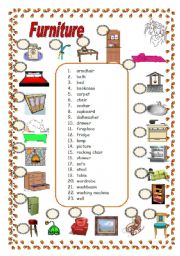 English Worksheet: Furniture 2 pages 4 exercises