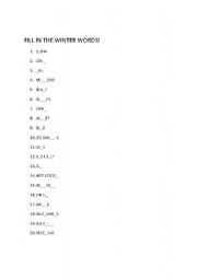 English Worksheet: FILL IN THE WINTER WORDS
