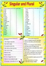 English Worksheet: SINGULAR AND PLURAL -