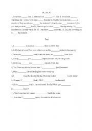 English worksheet: in on, at