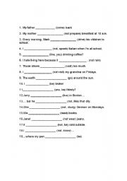 English worksheet: present simple exercise