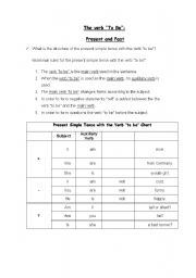 English worksheet: Past and Present of the Verb To Be