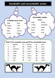 English Worksheet: Countable & uncountable nouns