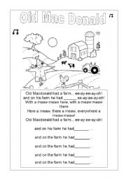 English Worksheet: OLD MAC DONALD LYRICS