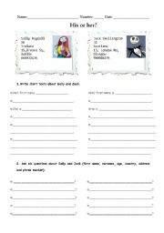 English Worksheet: His-her