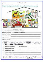 English Worksheet: Where are they?  What are they doing?