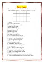 English Worksheet: Bingo Game 