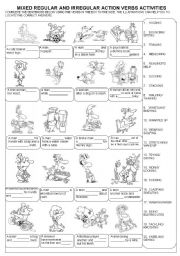 English Worksheet: MIXED REGULAR AND IRREGULAR ACTION VERBS + KEY INCLUDED