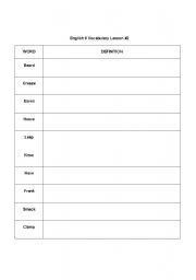 English worksheet: Vocabulary Lesson Plan #2
