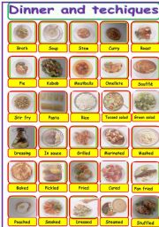 English Worksheet: dinner and techniques-pictionary