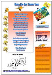 Maya The Bee Theme Song and three activities.(Listening,writing,ticking and colouring)(B&W Version is included)