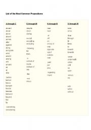 English Worksheet: Most Common Prepositions