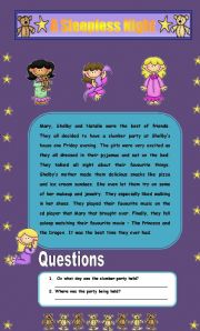 English Worksheet: Comprehension - A Sleepless Night (2 Pages)