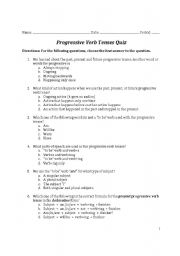 English Worksheet: Progressive Verb Tenses Quiz