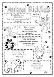 English Worksheet: Animal Riddles