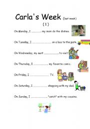 English Worksheet:  WHAT DID CARLA DO LAST WEEK ?   simple past tense