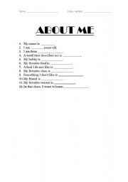 English Worksheet: About Me