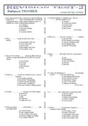 English Worksheet: REVISION TEST-2  TENSES