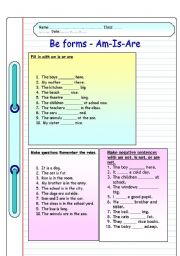 English Worksheet: Be forms
