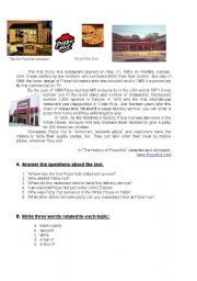 English Worksheet: Worksheet on Pizza Hut history