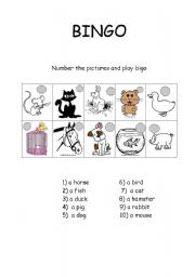 English Worksheet: pets bingo