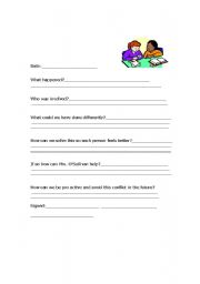 English Worksheet: problem solver worksheet conflict resolution