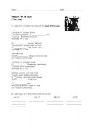 English worksheet: Friday im in love / song